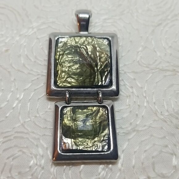 Lia Sophia Flux Pendant Double Square Faceted Green Silver - Picture 2 of 9